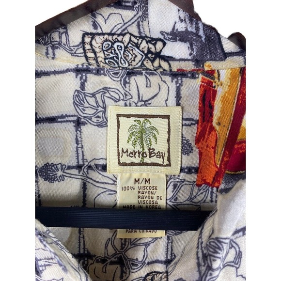 Morro Bay Hawaiian Shirt Medium Button Down Mens Hot Rod Cars Tropical Rayon - Picture 8 of 8